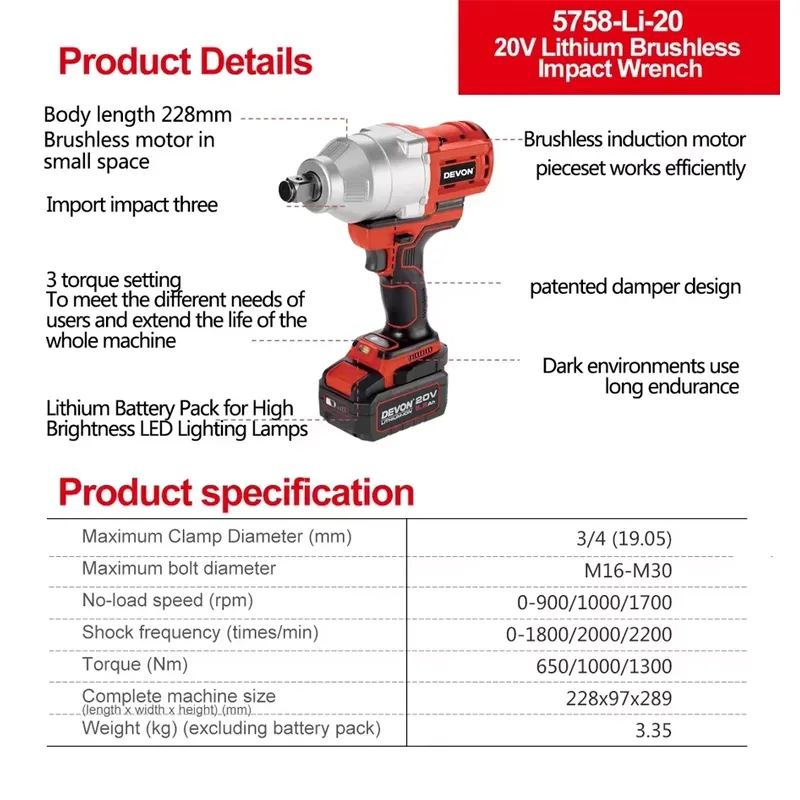Llave de impacto Devon de 20V  - Torque Wrench reseña y precio